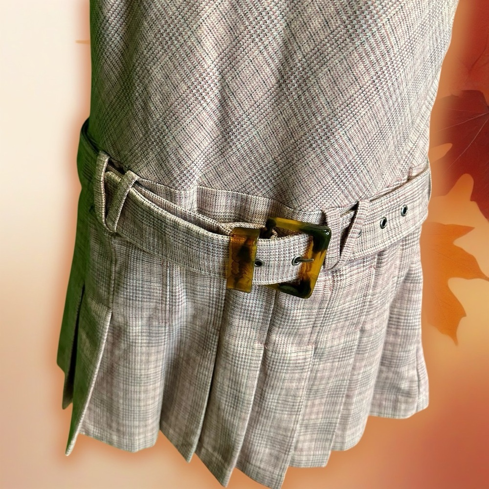 NWOT Free People ‘Sevi’ Plaid Belted Mini Dress in “Gray & Pink Combo” Sz Small - Picture 7 of 16